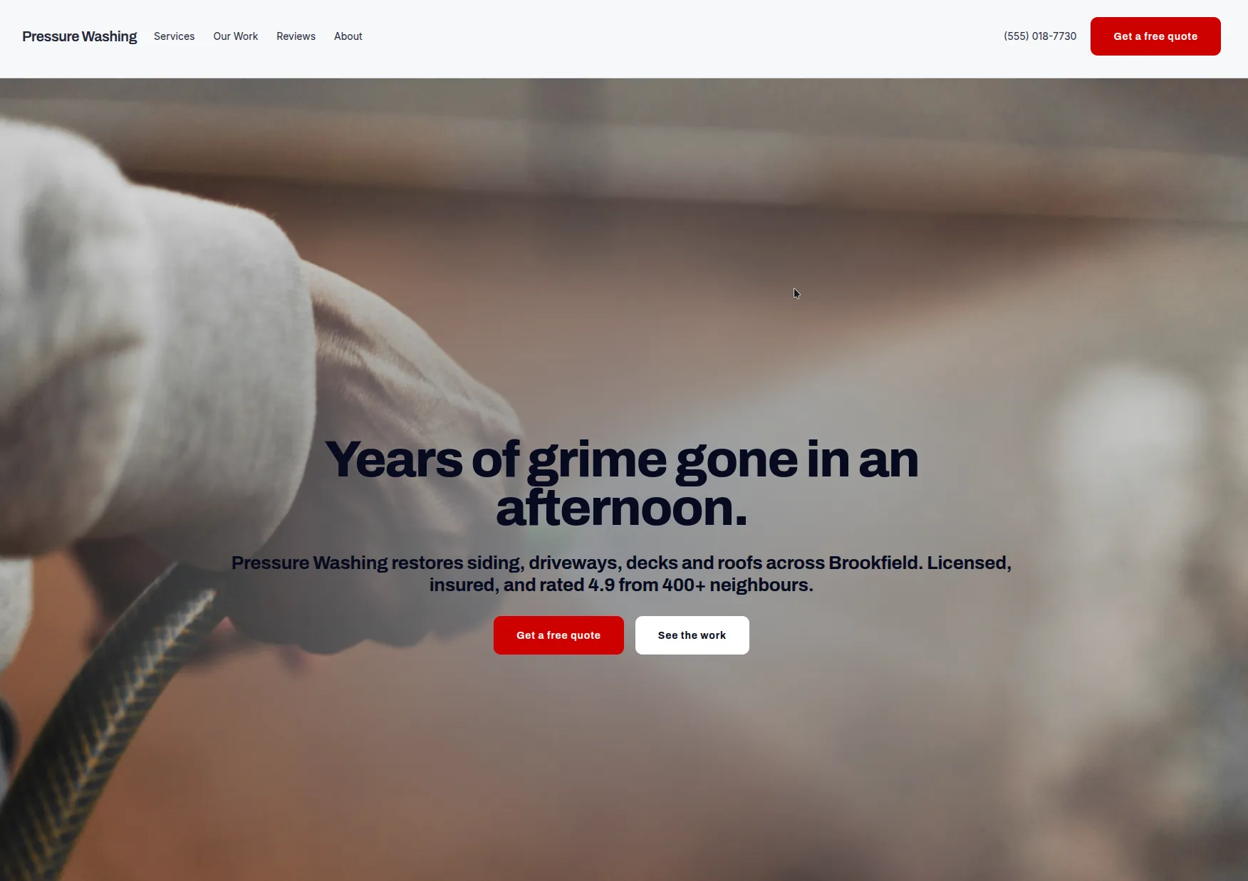 Pressure washing template preview — a quote-first exterior-cleaning contractor site