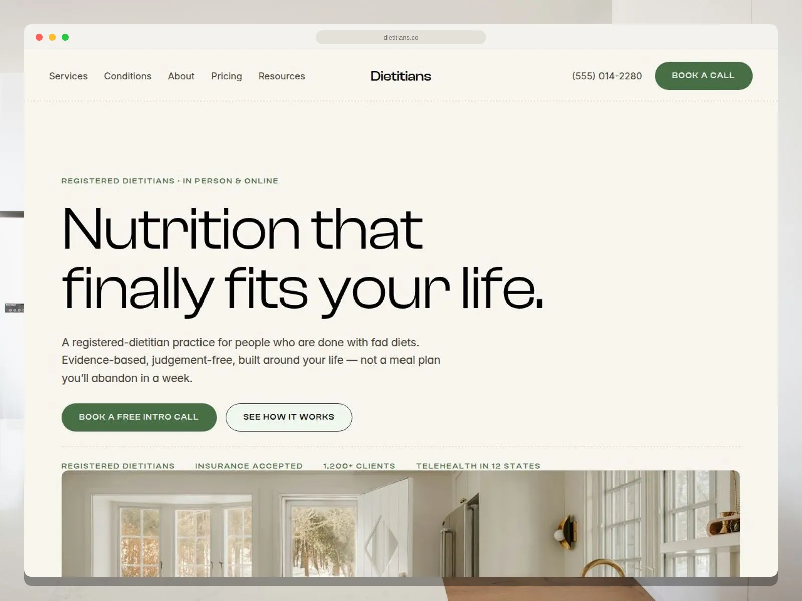 Dietitian template preview — a calm, editorial nutrition practice site