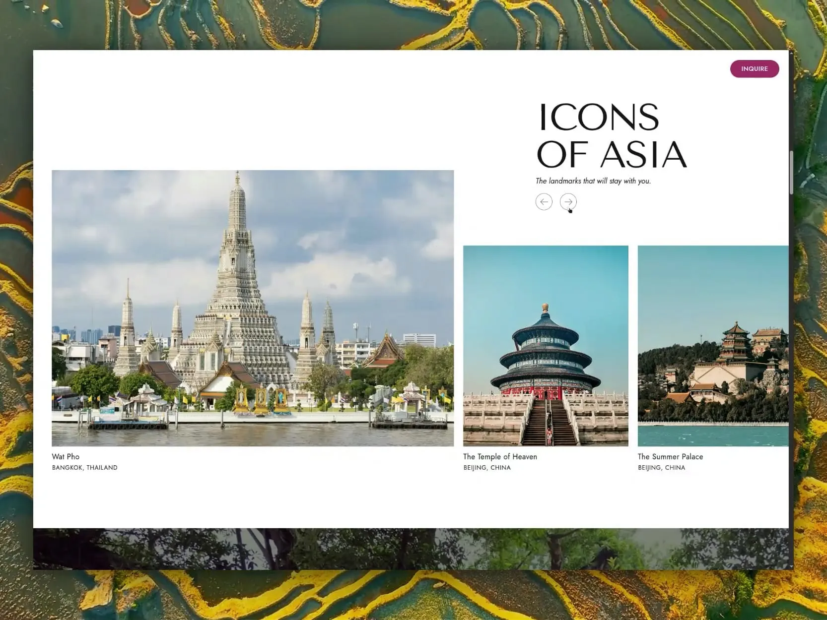 Eastward homepage hero with "Journey to the East" set over a photograph of Asian landscapes