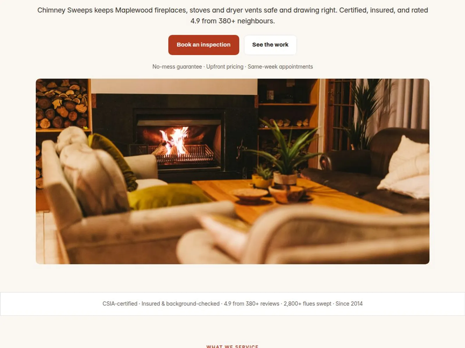 Chimney sweep template preview — a booking-first chimney sweep site